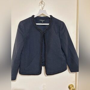 Ann Taylor Navy Textured Beaded Blazer